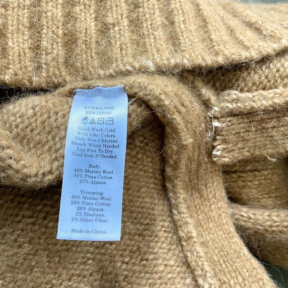 Everlane Sweater Turtleneck Wool Alpaca Pima Chunky Knit Camel Brown (S) - Picture 5 of 6